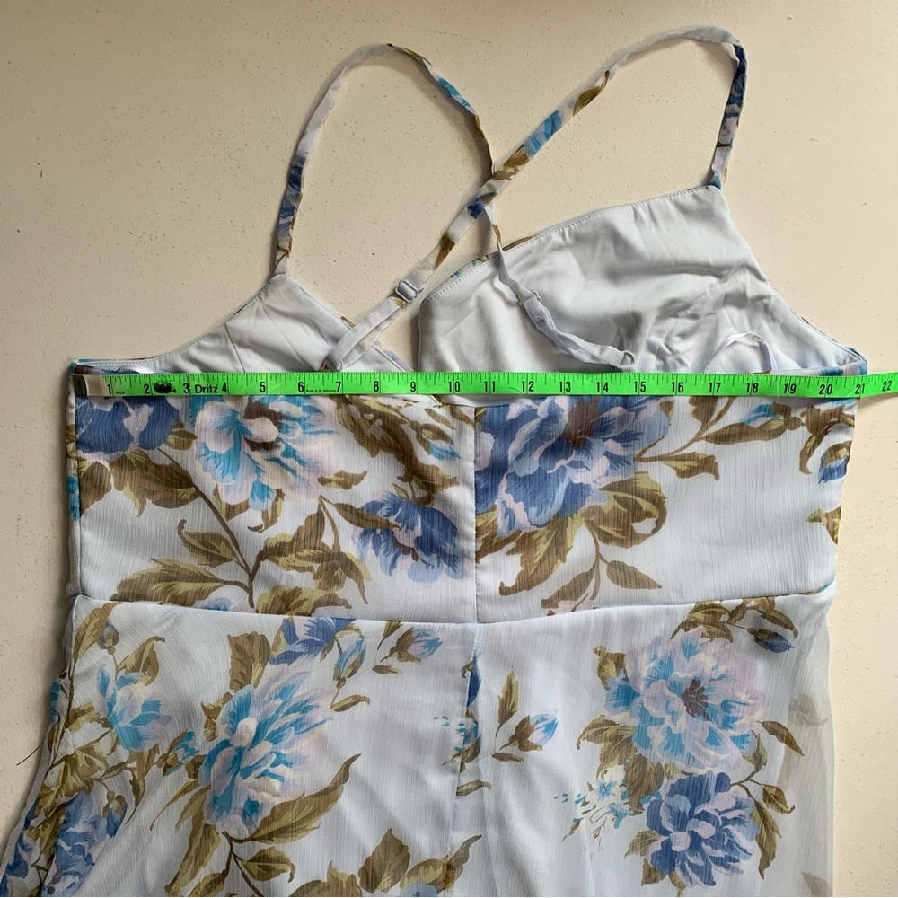 NEW Lulu's White Maxi Dress with Blue Floral Print - Picture 14 of 16
